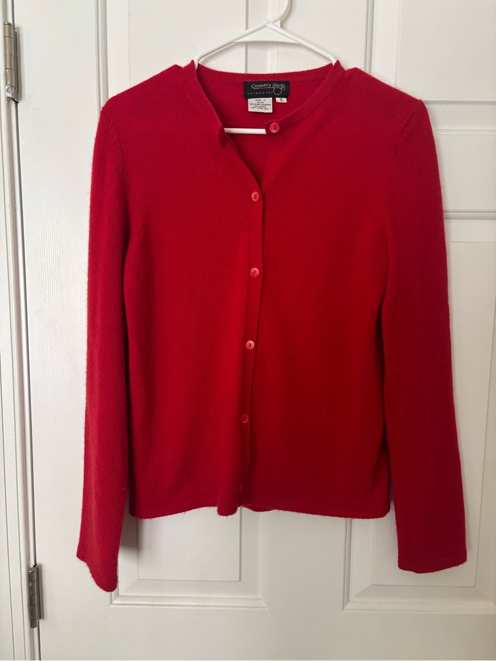 Country Squire Red Button-Front Crewneck Cardigan 100% Cashmere Size Small